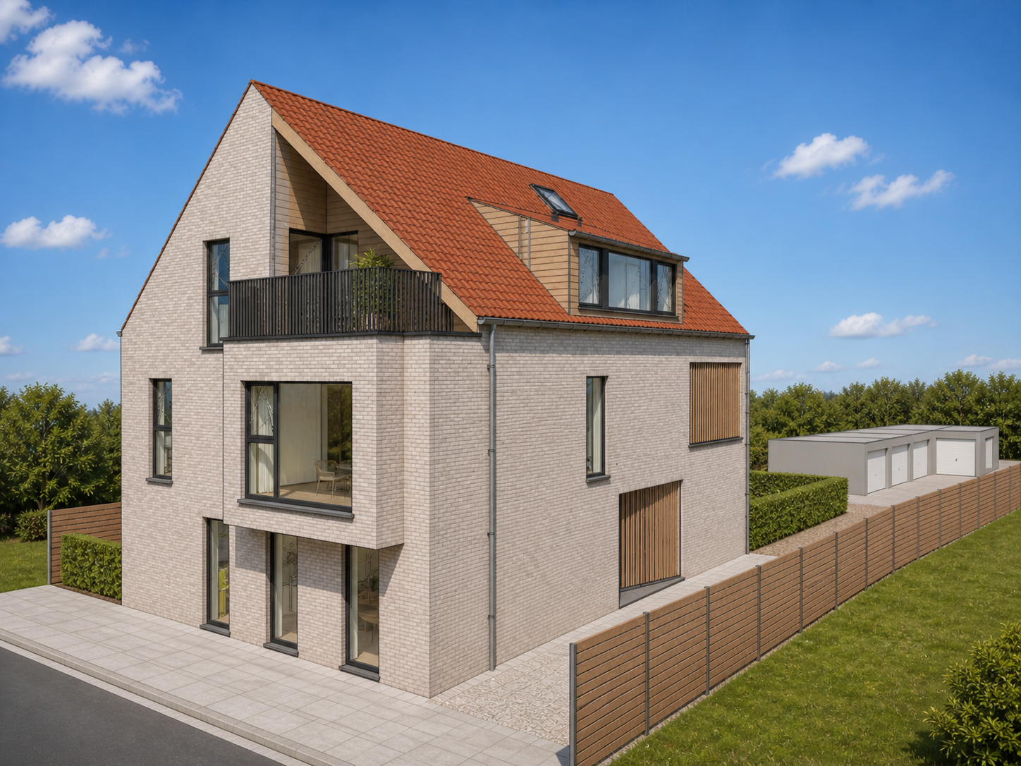 Voor- en zijaanzicht van Residentie Eliz met tuinzone